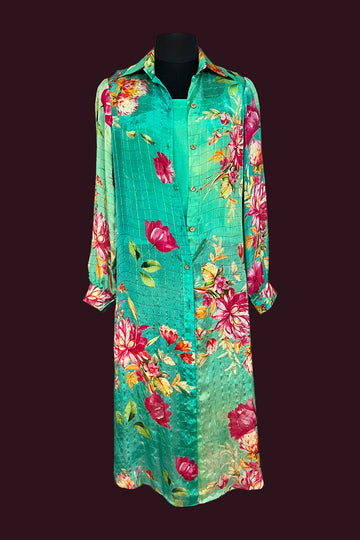 crepe light persian sea green Indo-westerns