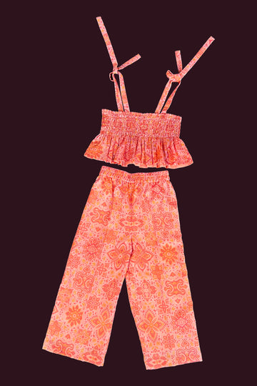 cotton salmon pink Girls Co Ord Sets
