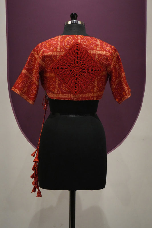 tussar blood red blouse ready to wear