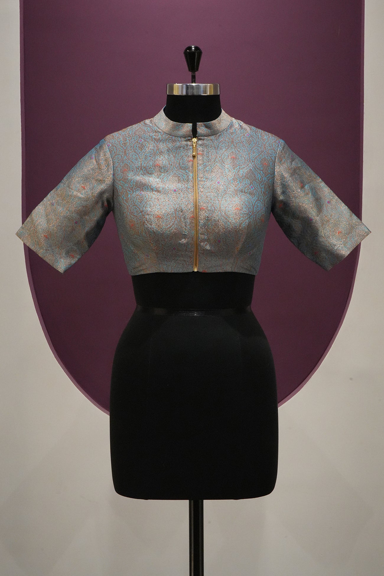 silk light aqua sapphire blue blouse ready to wear