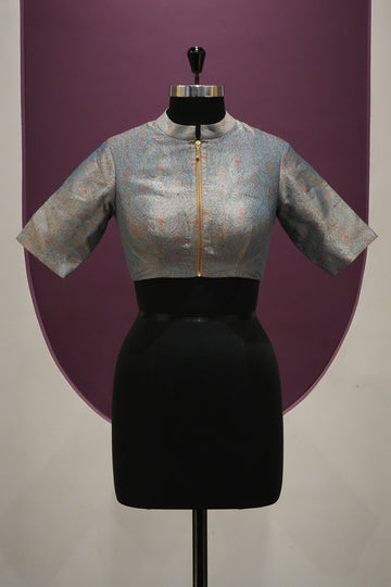 silk light aqua sapphire blue blouse ready to wear