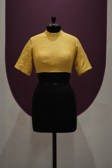 linen light golden yellow blouse ready to wear