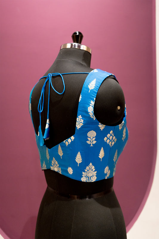 silk bright pottery blue blouse ready to wear