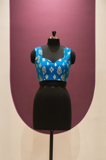 silk bright pottery blue blouse ready to wear