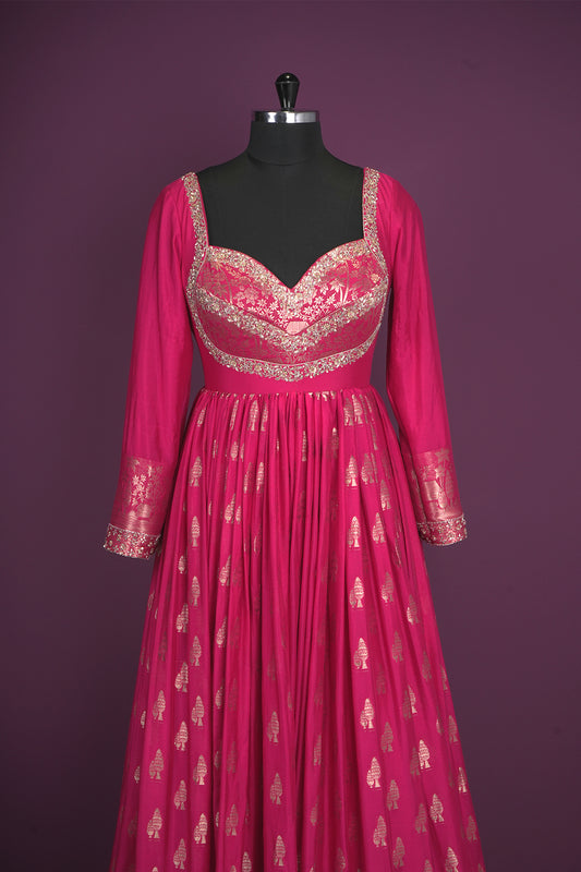 silk fuschia pink Anarkali top