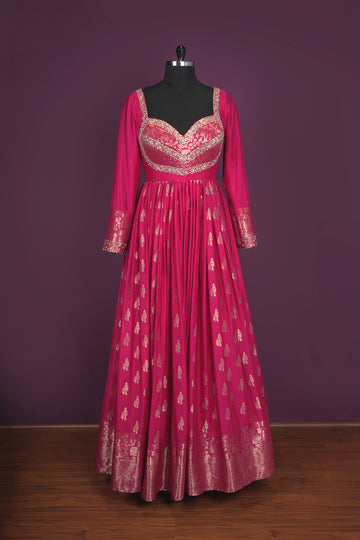 silk fuschia pink Anarkali top