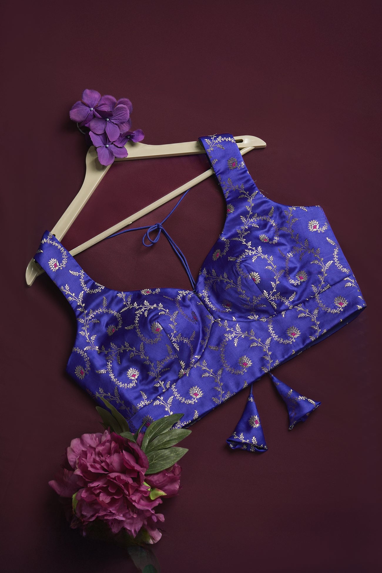 satin dark marine blue blouse ready to wear