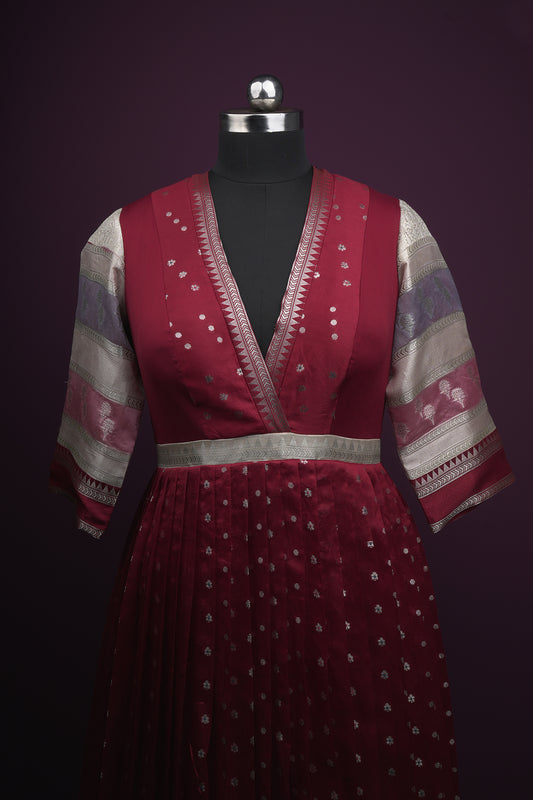 khatan silk blood red Anarkali top