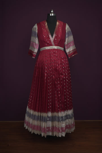 khatan silk blood red Anarkali top