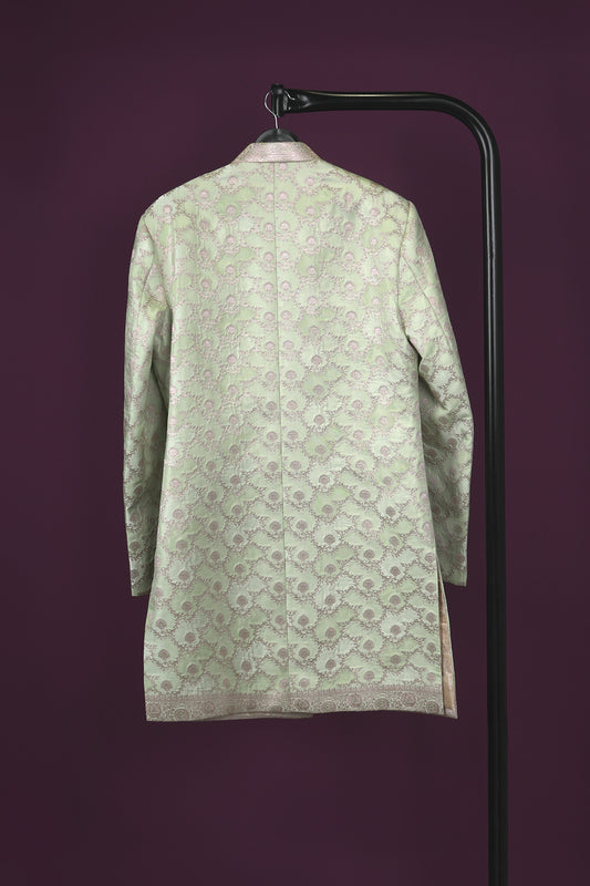 silk raw apple green Sherwani