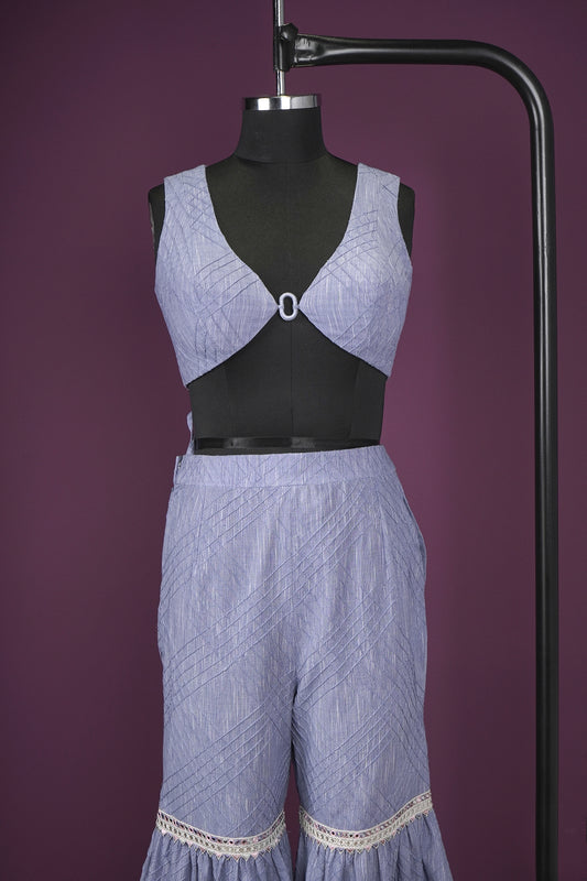 satin light beige light navy blue Indo-westerns