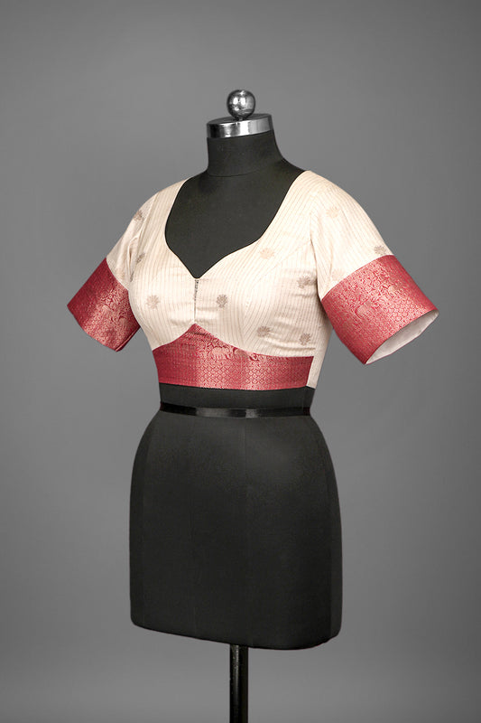 tussar light beige blouse ready to wear