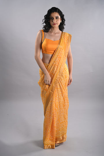 silk dupion golden yellow ready made saree with stitched blouse