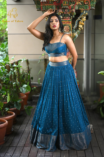 dupion dark sapphire aqua blue lehenga with blouse