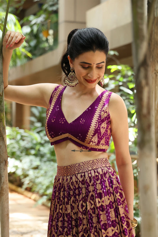 georgette dark violet purple lehenga with blouse