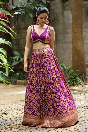 georgette dark violet purple lehenga with blouse