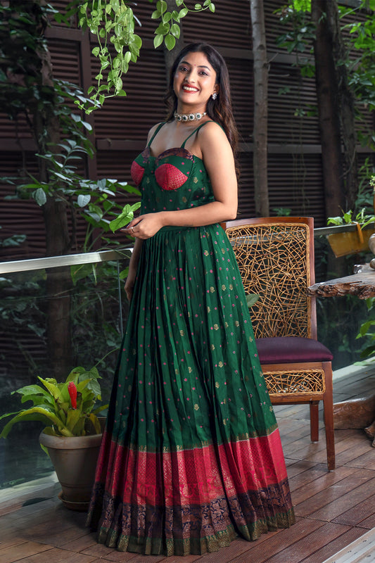 dupion green lehenga with blouse