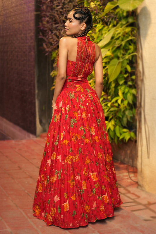 crepe dark red lehenga with blouse