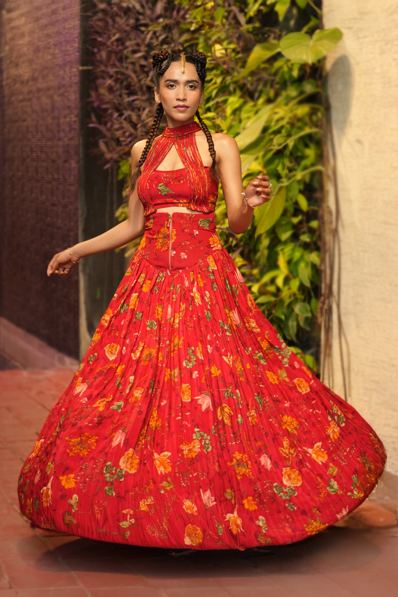 crepe dark red lehenga with blouse