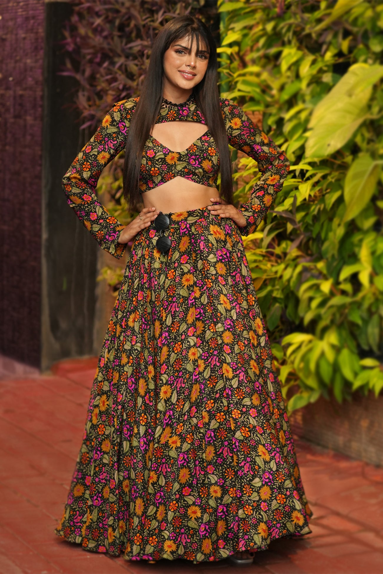 crepe black lehenga with blouse